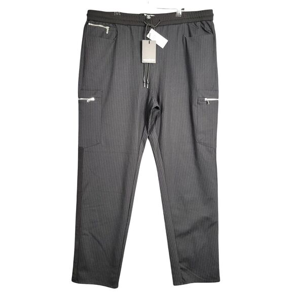 NWT INDUSTRY Republic Clothing Black Pinstripe Drawstring Stretch Pants SIZE XL - Picture 1 of 13